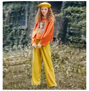 JAM PRINCESS LETTERS PRINT WIDE LEG TRACK PANTS IN YELLOW