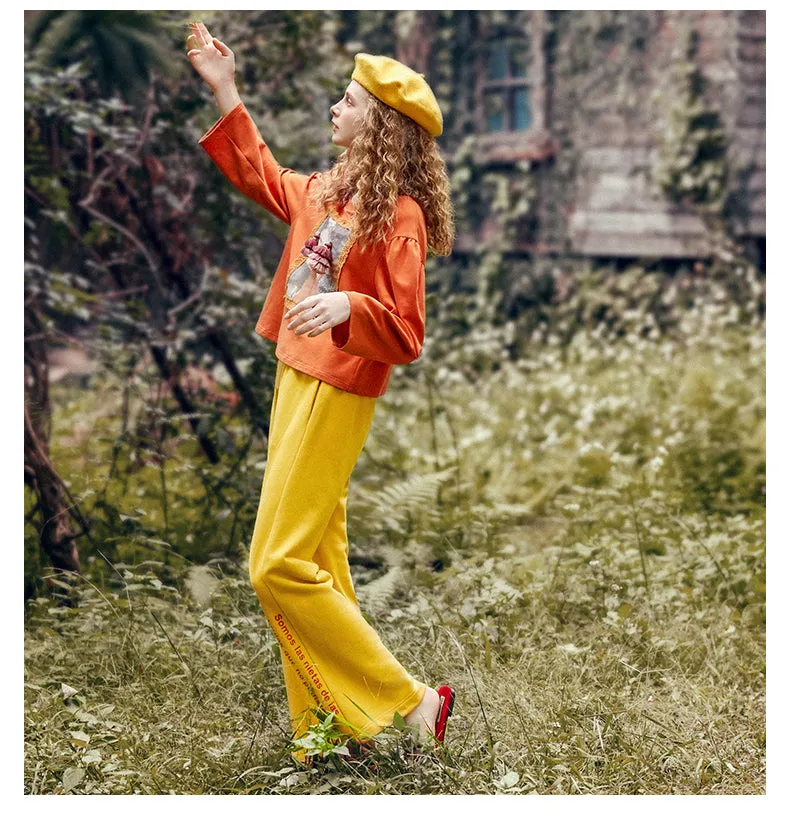 JAM PRINCESS LETTERS PRINT WIDE LEG TRACK PANTS IN YELLOW