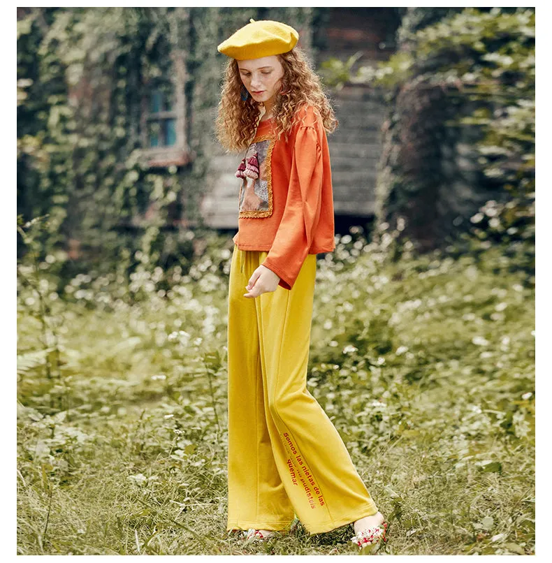 JAM PRINCESS LETTERS PRINT WIDE LEG TRACK PANTS IN YELLOW