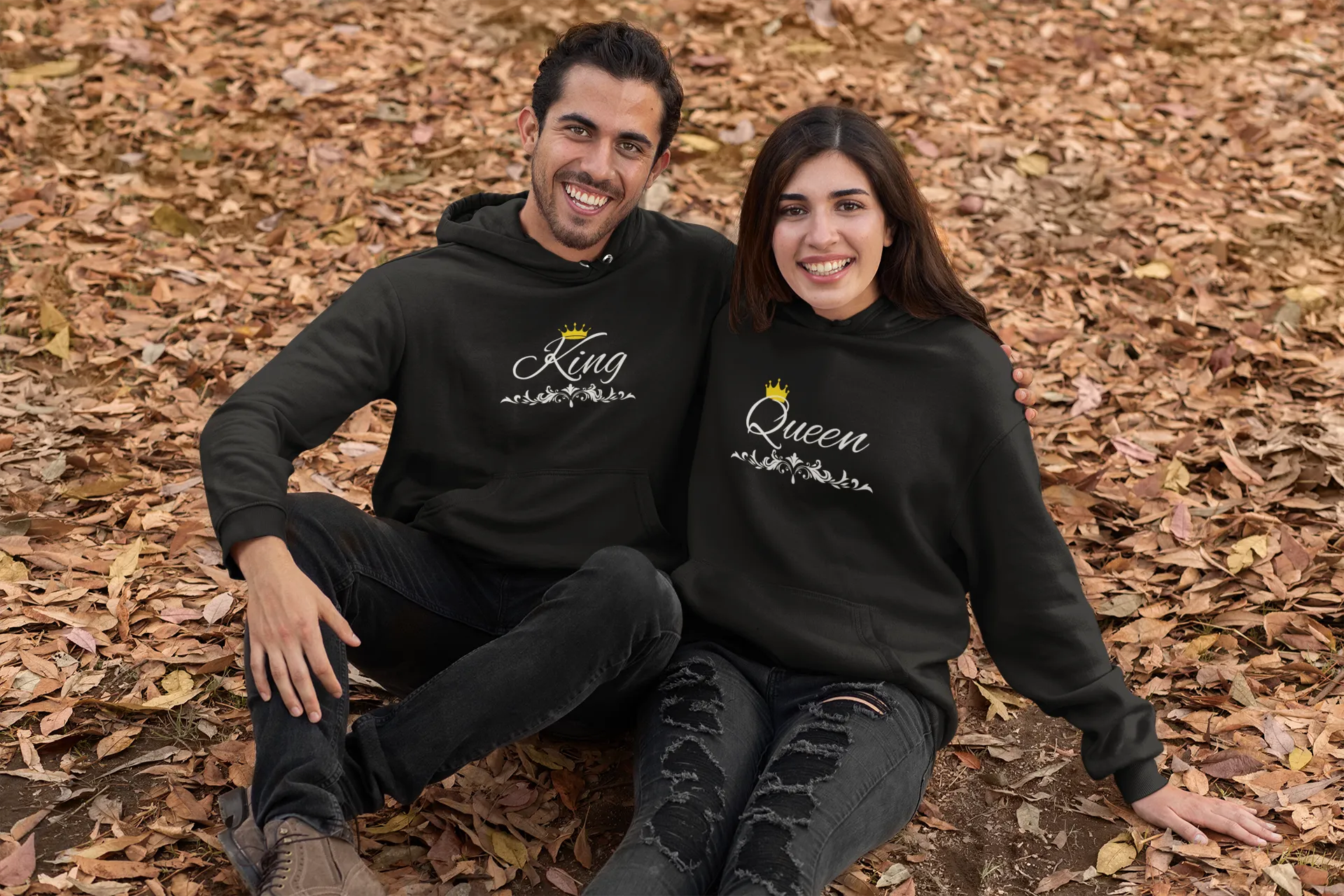 King and Queen Hoodies - Hand-Written Typography