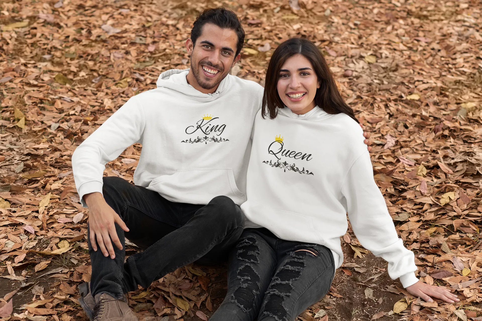 King and Queen Hoodies - Hand-Written Typography