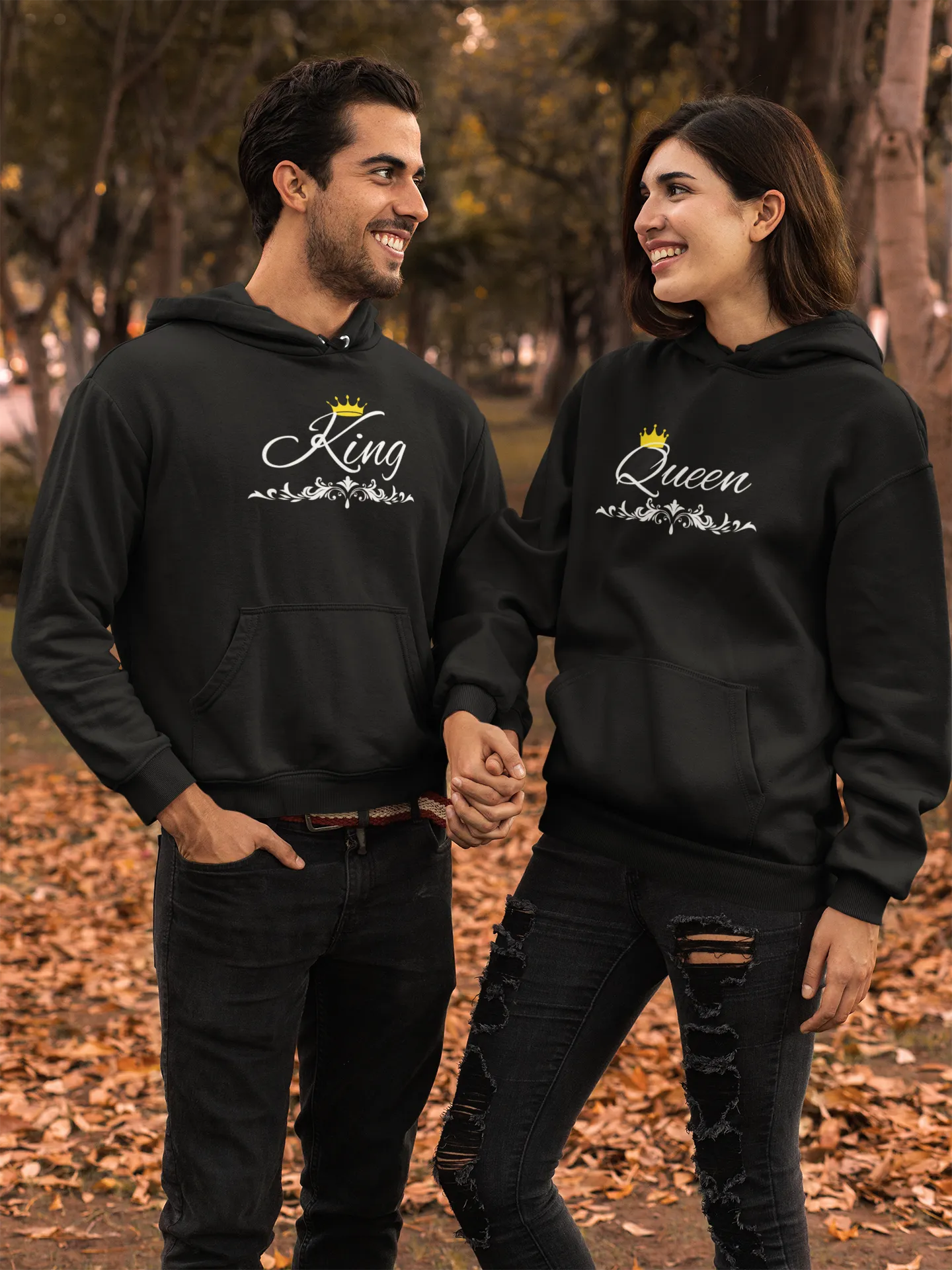 King and Queen Hoodies - Hand-Written Typography