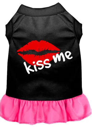 Kiss Me Screen Print Dress Black With Bright Pink Xs