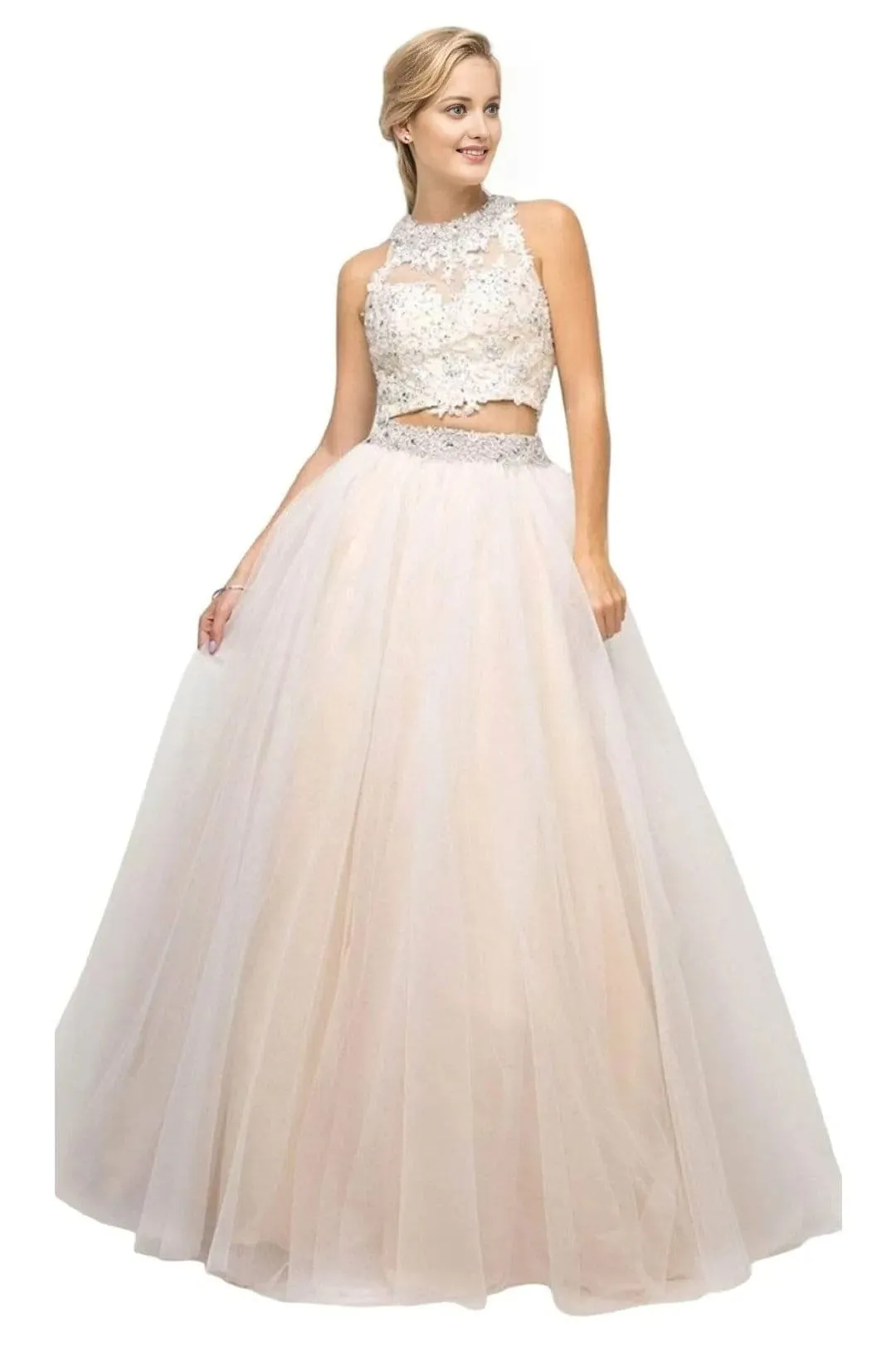 Lace Beaded Top Two-Piece Dress 2025 Elegant Formal Gown
