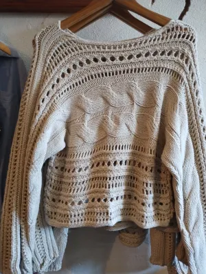 Ldc Hollow-Out Cable Knit Cropped Sweater