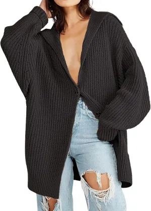 loveimgs Women Oversized Chunky Knit Open Front Cardigan Sweater Button Up Rib Knitted Sweater Jacket Fall Hoodie