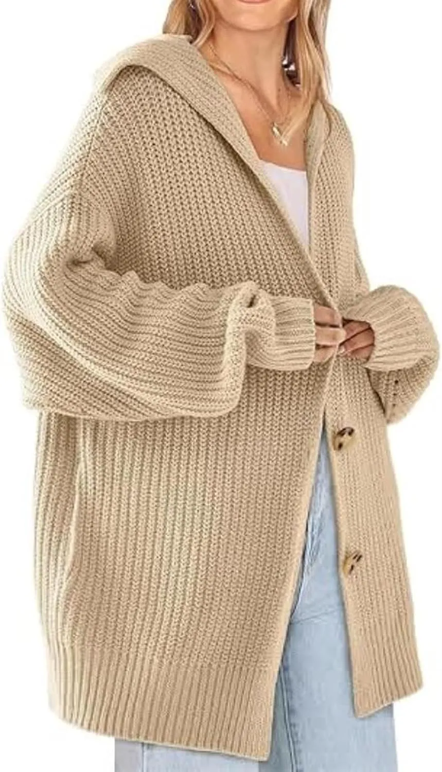 loveimgs Women Oversized Chunky Knit Open Front Cardigan Sweater Button Up Rib Knitted Sweater Jacket Fall Hoodie