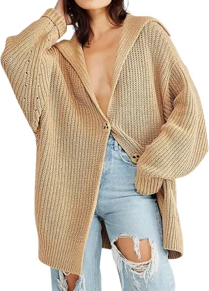 loveimgs Women Oversized Chunky Knit Open Front Cardigan Sweater Button Up Rib Knitted Sweater Jacket Fall Hoodie