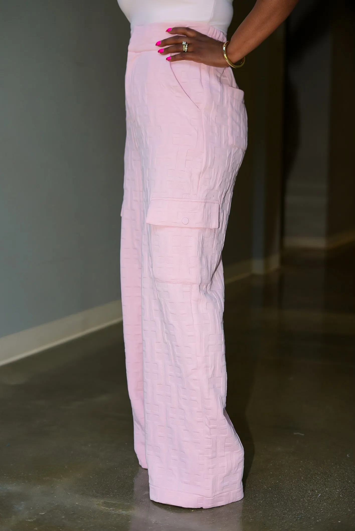 Luxury Embossed pants set (soft pink)