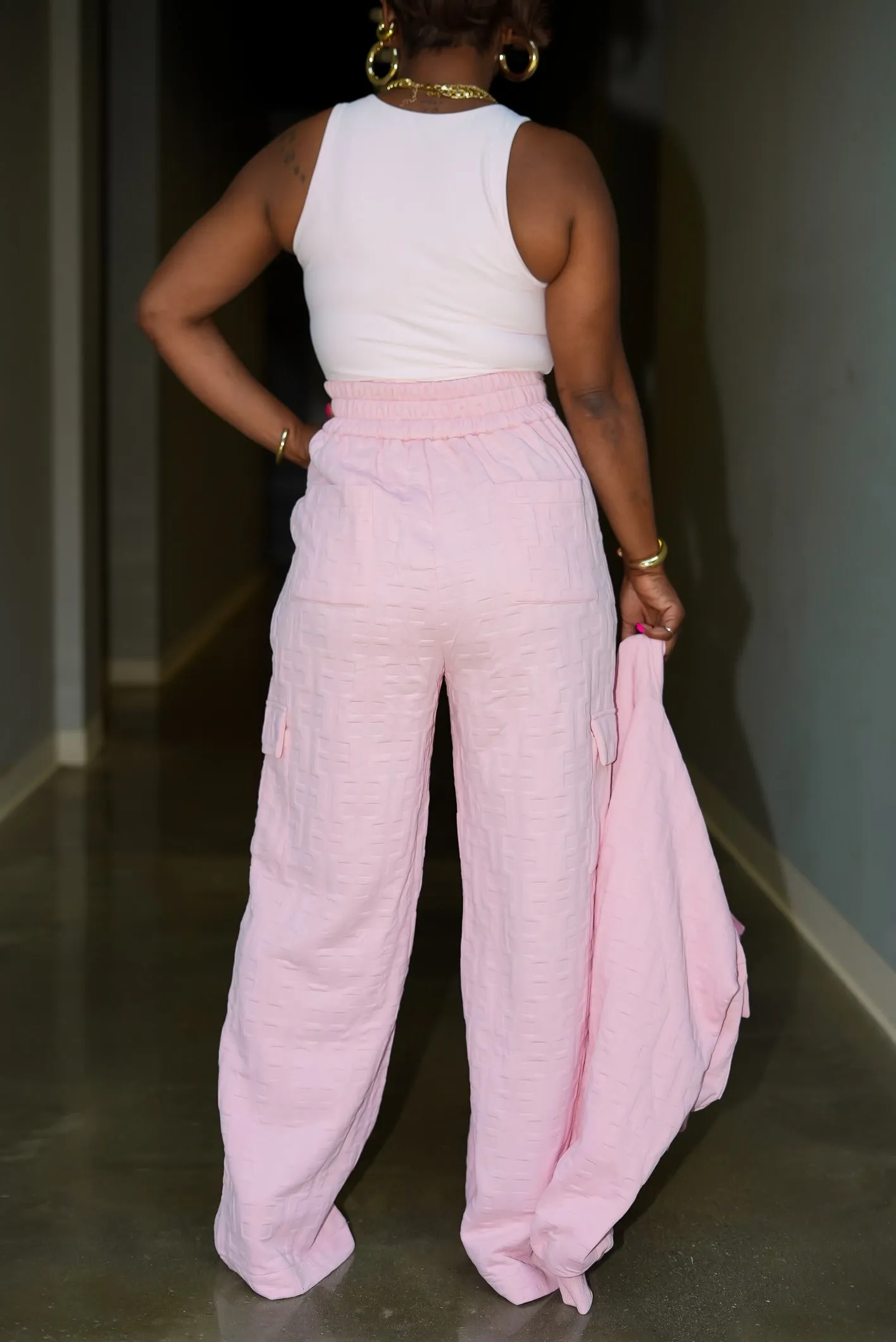 Luxury Embossed pants set (soft pink)