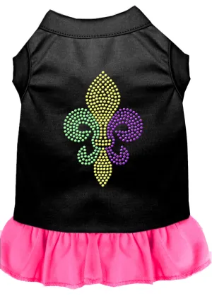 Mardi Gras Fleur De Lis Rhinestone Dress Black With Bright Pink Sm