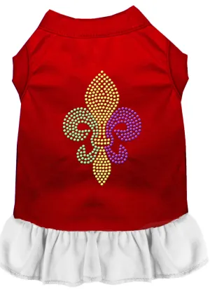 Mardi Gras Fleur De Lis Rhinestone Dress Red With White Med