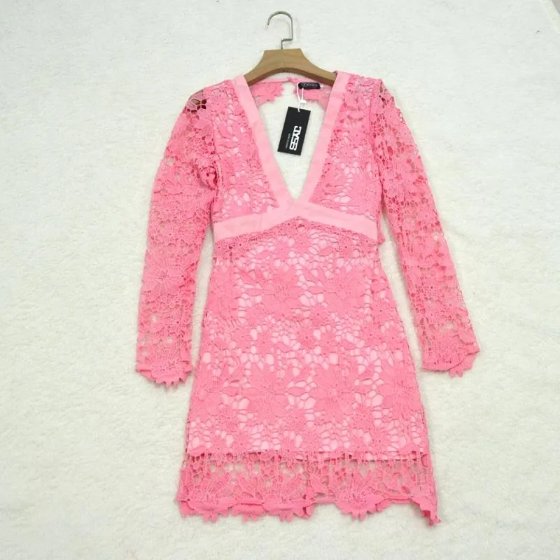 MB FASHION Elegant Lace Mini Dress with Long Sleeves and Wrap Waist 8090 S AND M