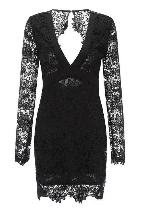 MB FASHION Elegant Lace Mini Dress with Long Sleeves and Wrap Waist 8090 S AND M