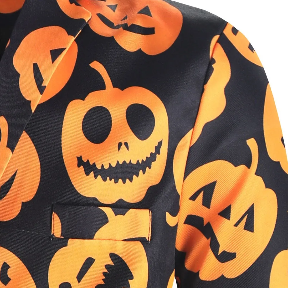 Men's 3-Piece Halloween Spooky Pumpkin Pattern Suit