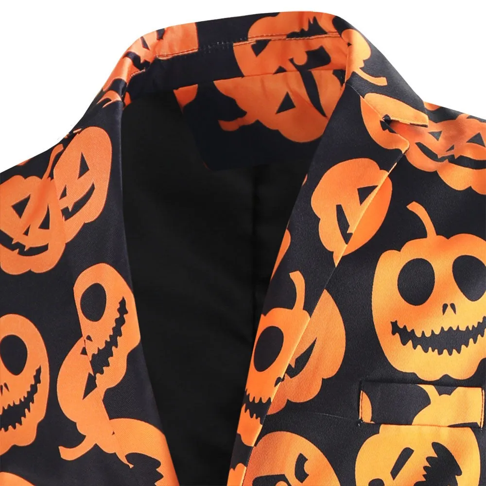 Men's 3-Piece Halloween Spooky Pumpkin Pattern Suit