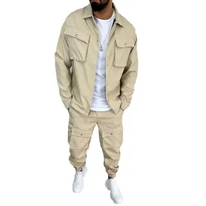 Men's Solid Color  Lapel Single Breasted Jacket Trousers Cargo Set