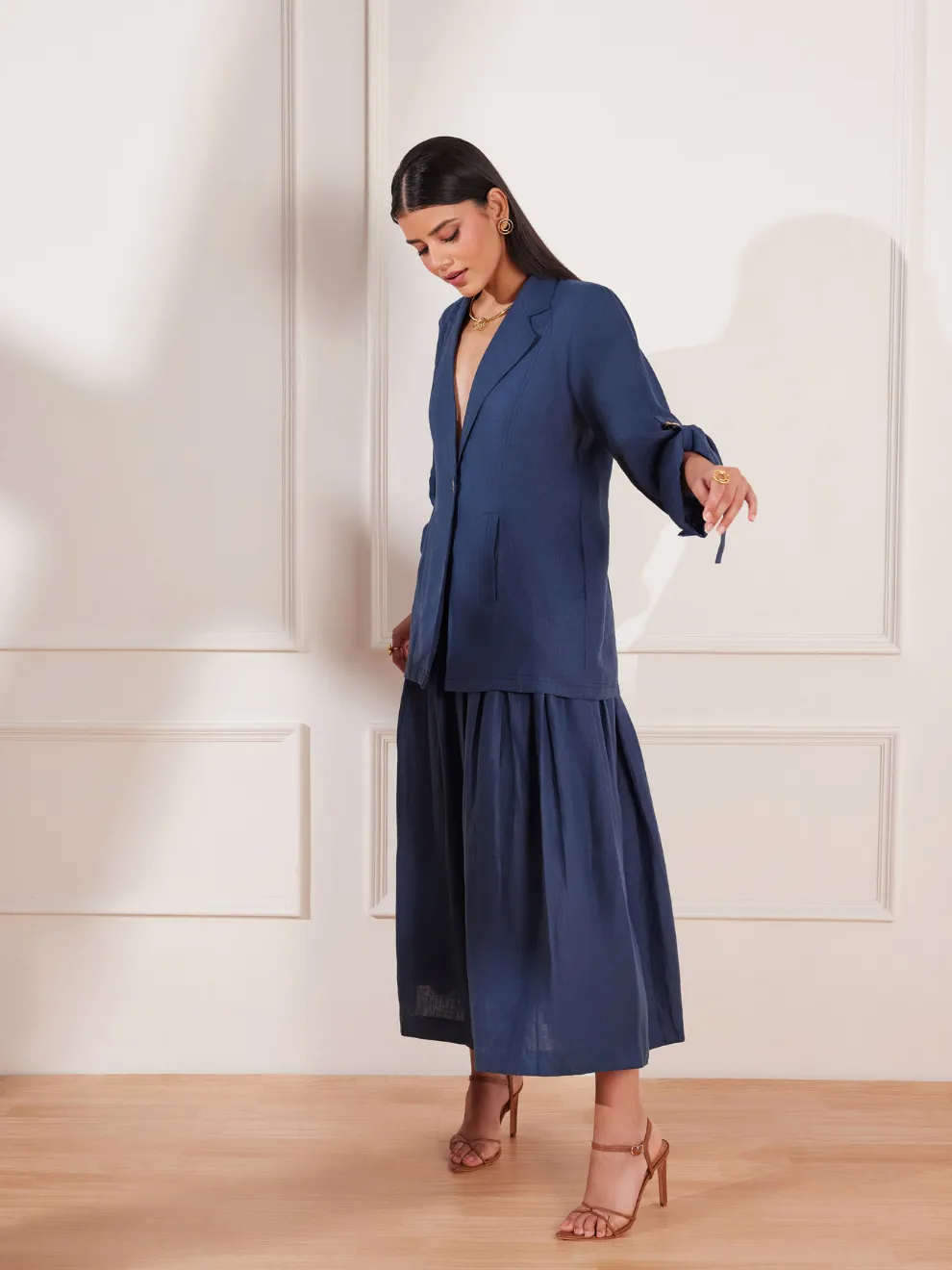 Moroccan Blue Hemp Single Button Jacket & Skirt