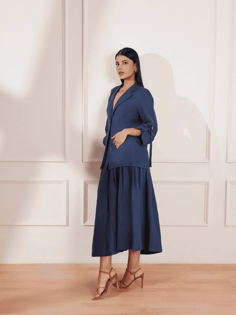 Moroccan Blue Hemp Single Button Jacket & Skirt