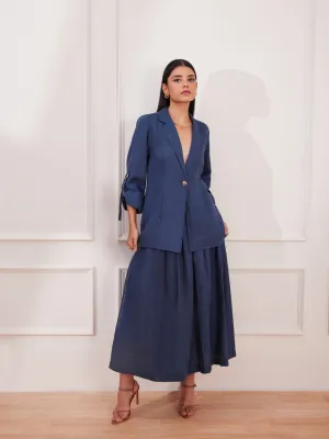 Moroccan Blue Hemp Single Button Jacket & Skirt