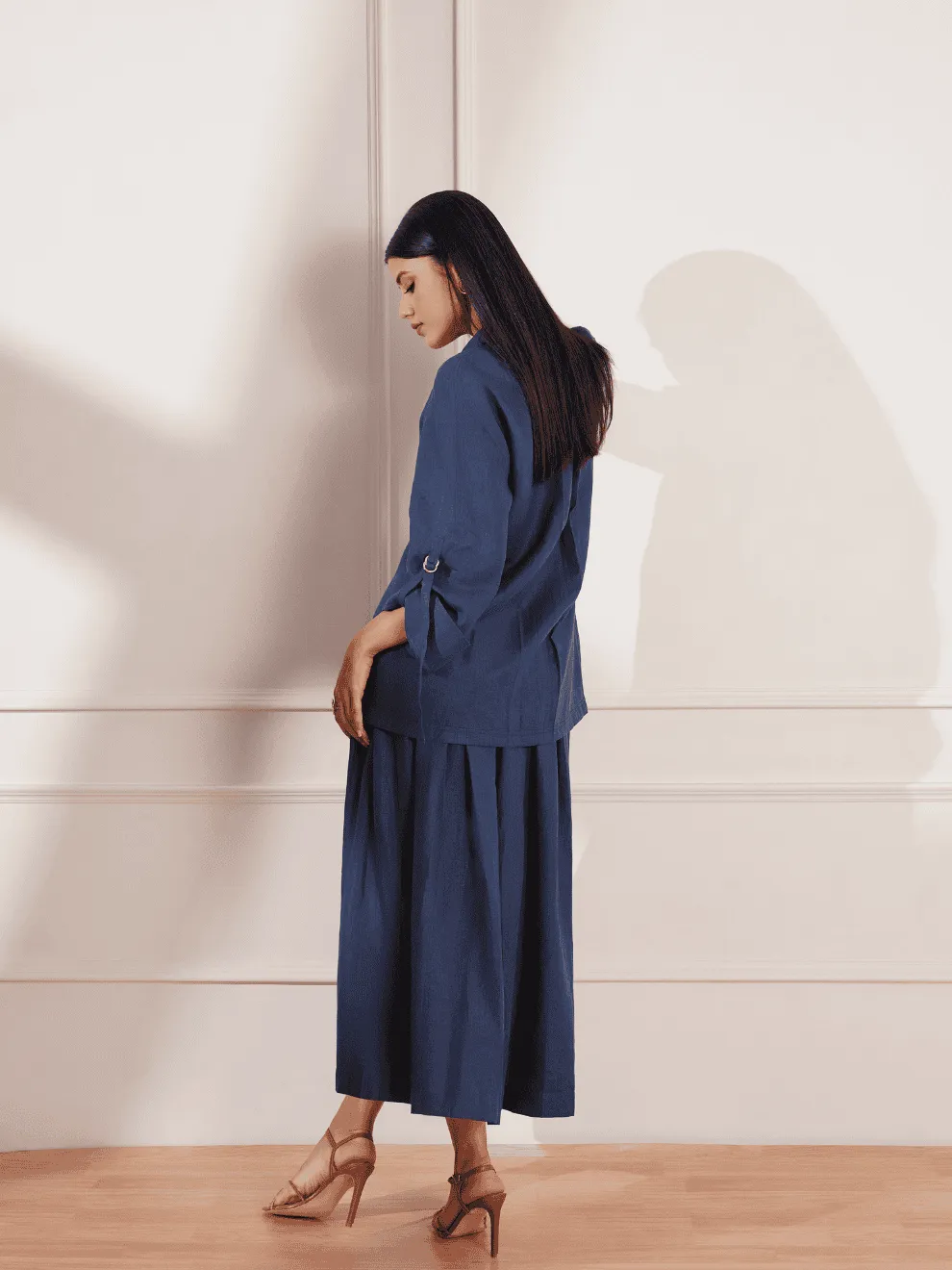 Moroccan Blue Hemp Single Button Jacket & Skirt