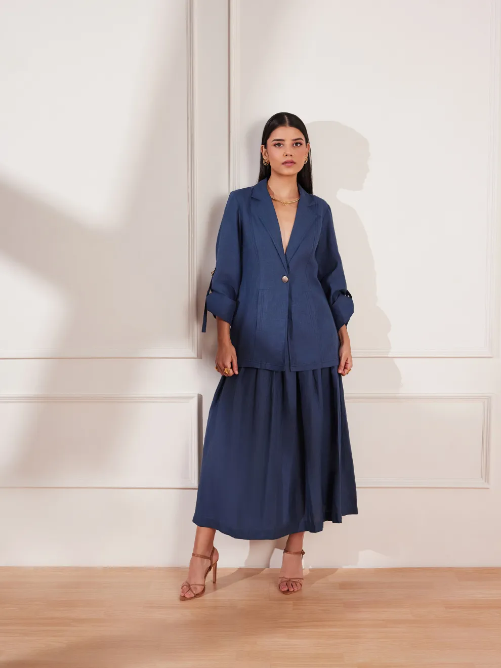 Moroccan Blue Hemp Single Button Jacket & Skirt