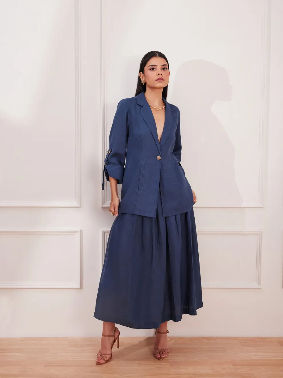 Moroccan Blue Hemp Single Button Jacket & Skirt