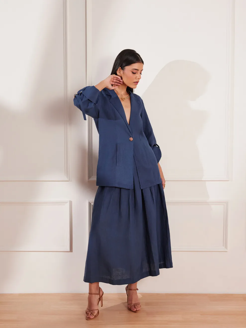 Moroccan Blue Hemp Single Button Jacket & Skirt