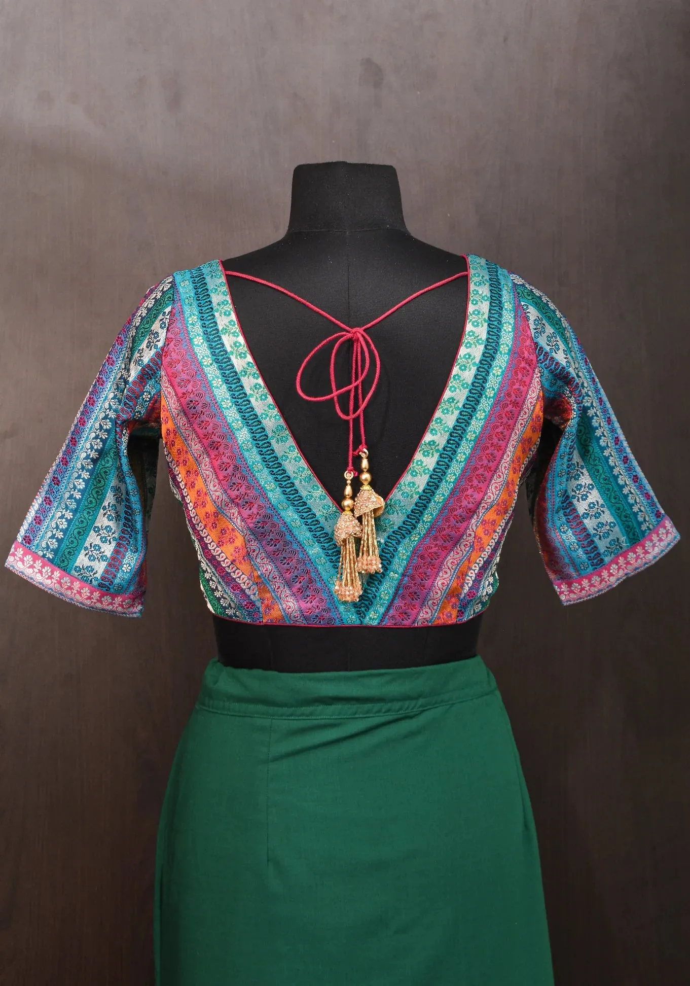 Multicolor Blouse in Banarasi Brocade Fabric with V Neck