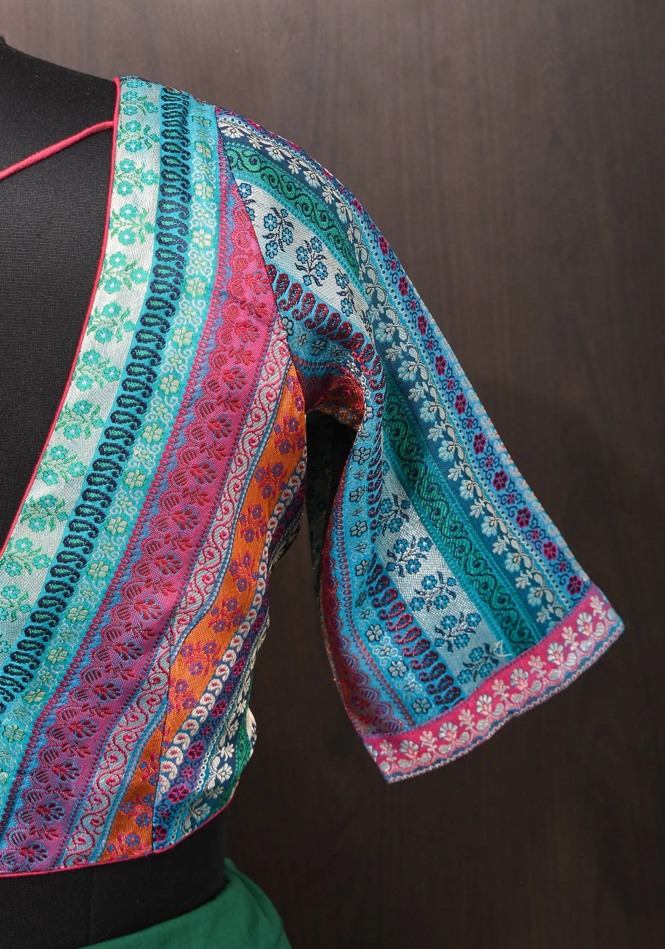 Multicolor Blouse in Banarasi Brocade Fabric with V Neck