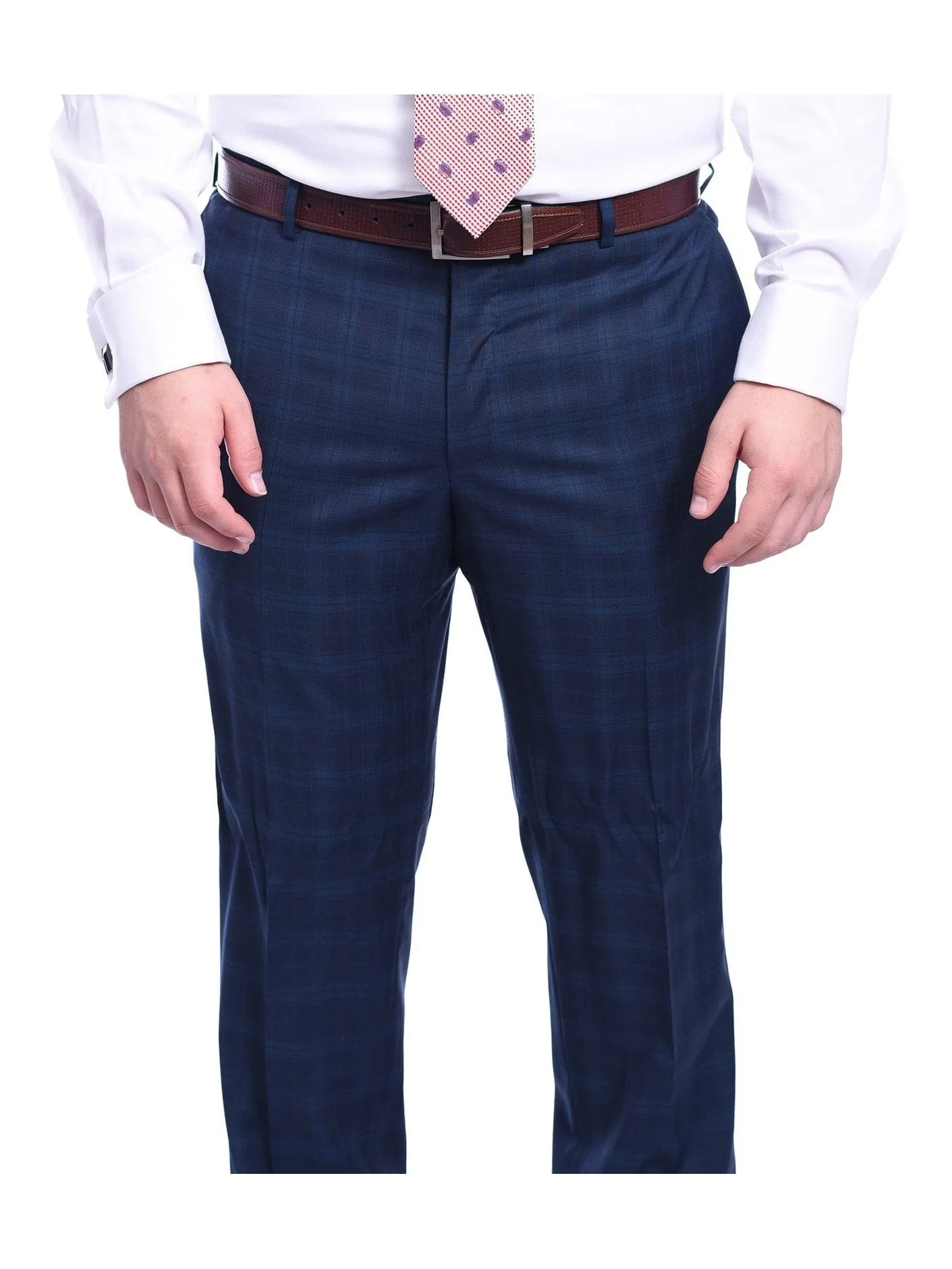 Napoli Classic Fit Navy Blue Plaid Half Canvassed Super 120s Guabello Wool Suit