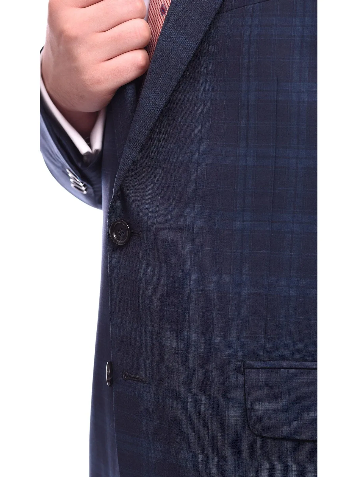 Napoli Classic Fit Navy Blue Plaid Half Canvassed Super 120s Guabello Wool Suit