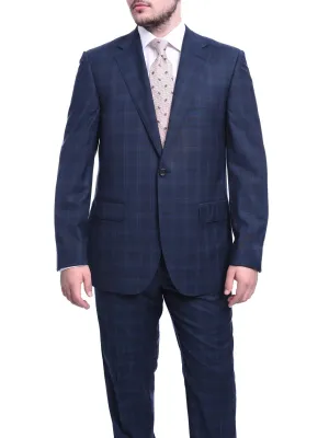 Napoli Classic Fit Navy Blue Plaid Half Canvassed Super 120s Guabello Wool Suit