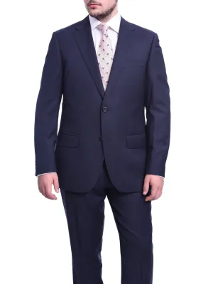 Napoli Classic Fit Navy Blue Textured Two Button Half Canvassed Reda Wool Suit