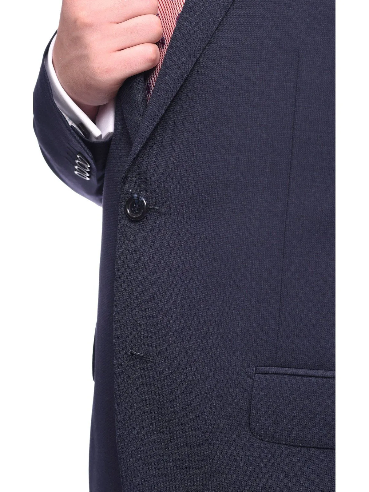 Napoli Classic Fit Navy Blue Textured Two Button Half Canvassed Reda Wool Suit