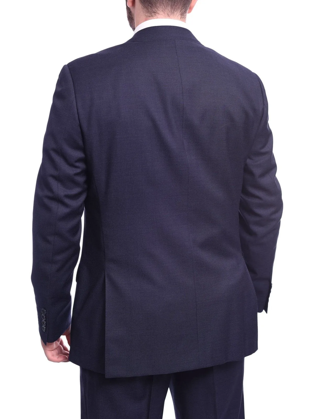 Napoli Classic Fit Navy Blue Textured Two Button Half Canvassed Reda Wool Suit