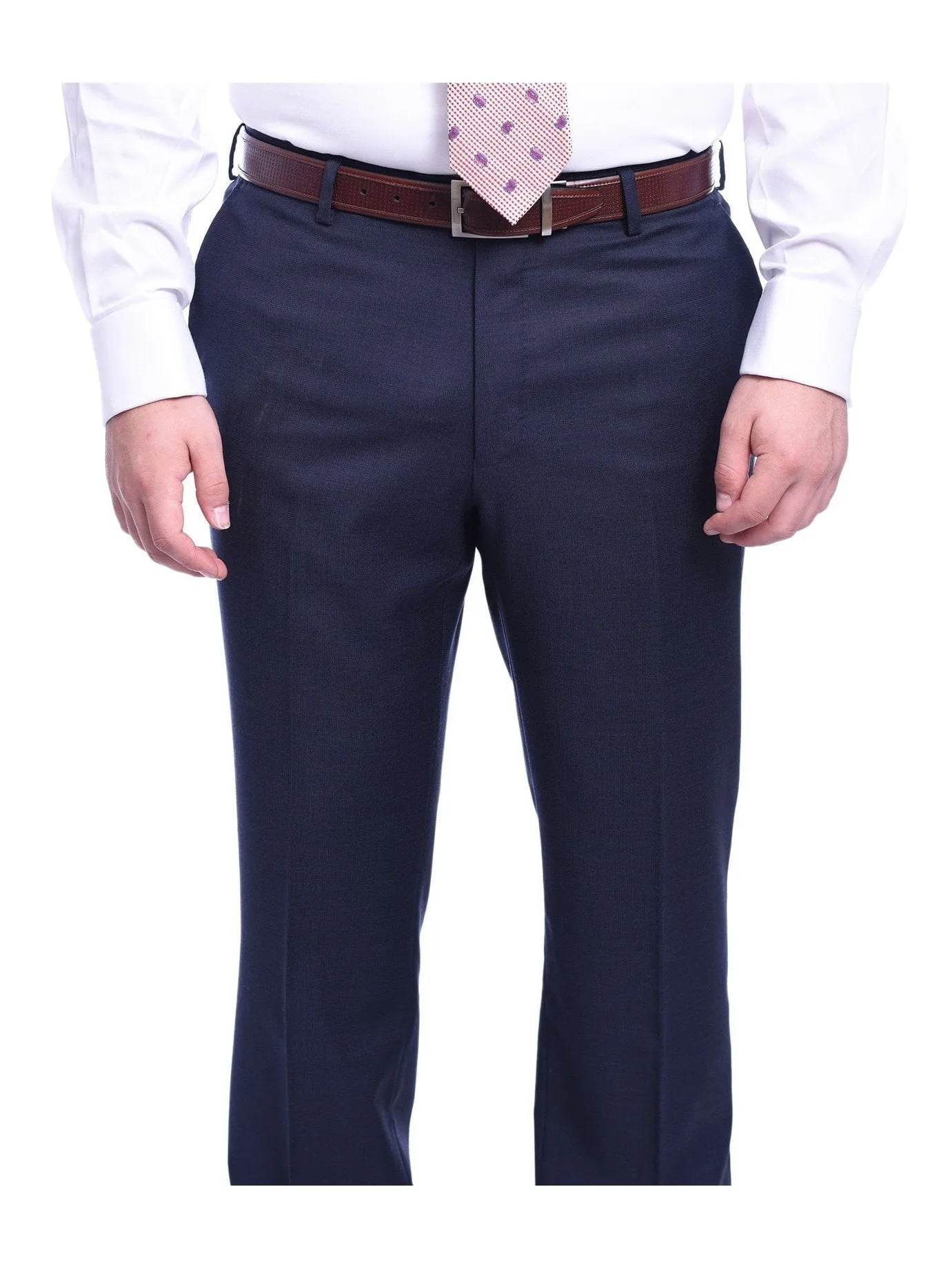 Napoli Classic Fit Navy Blue Textured Two Button Half Canvassed Reda Wool Suit