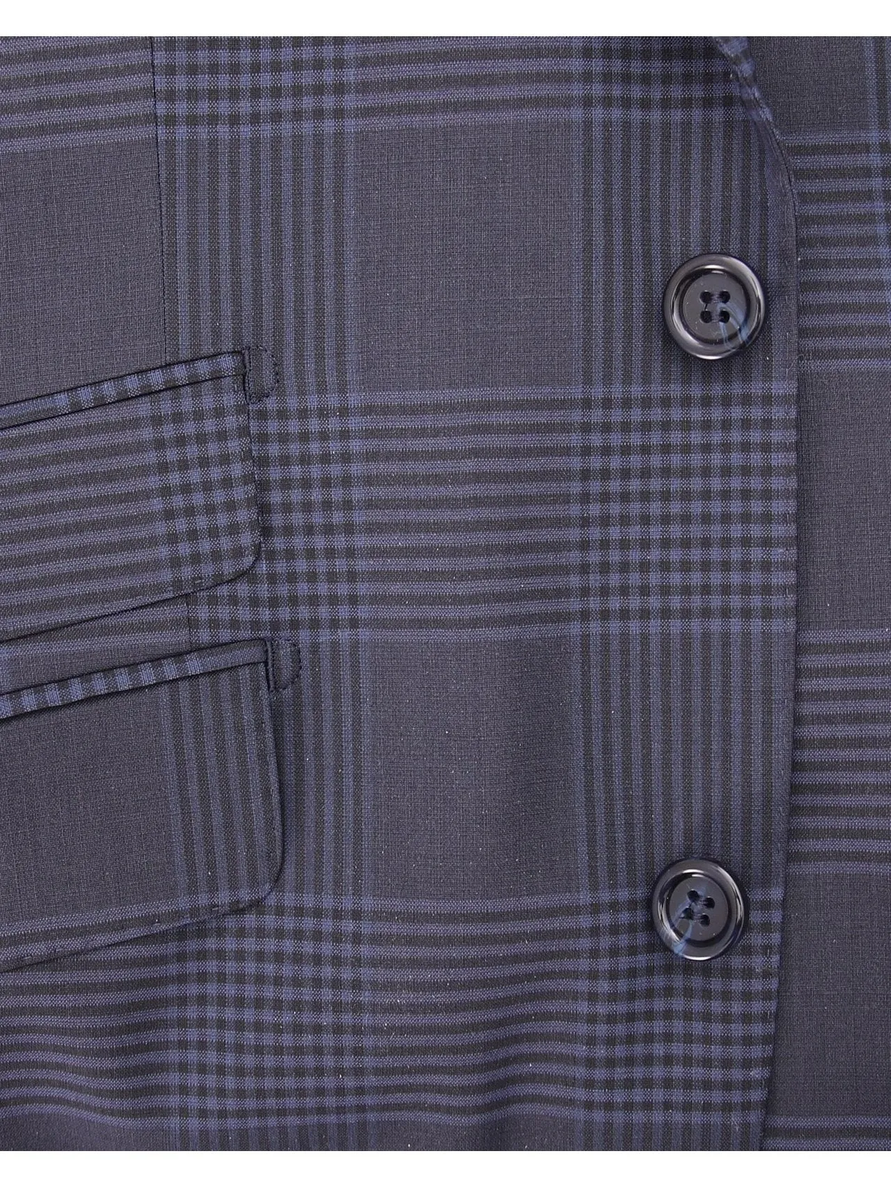 Napoli Mens Blue Plaid Half Canvassed Wool Slim Fit Suit With Peak Lapels