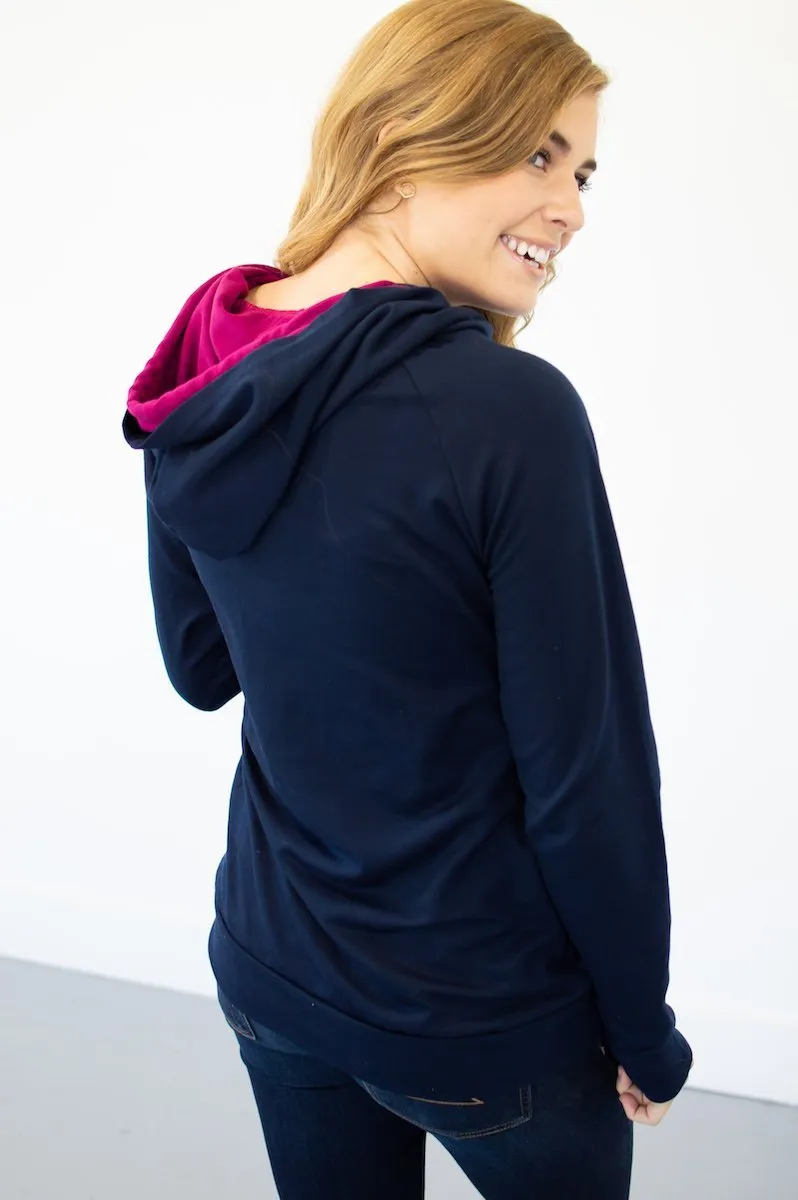 Navy and Magenta Accented Hoodie