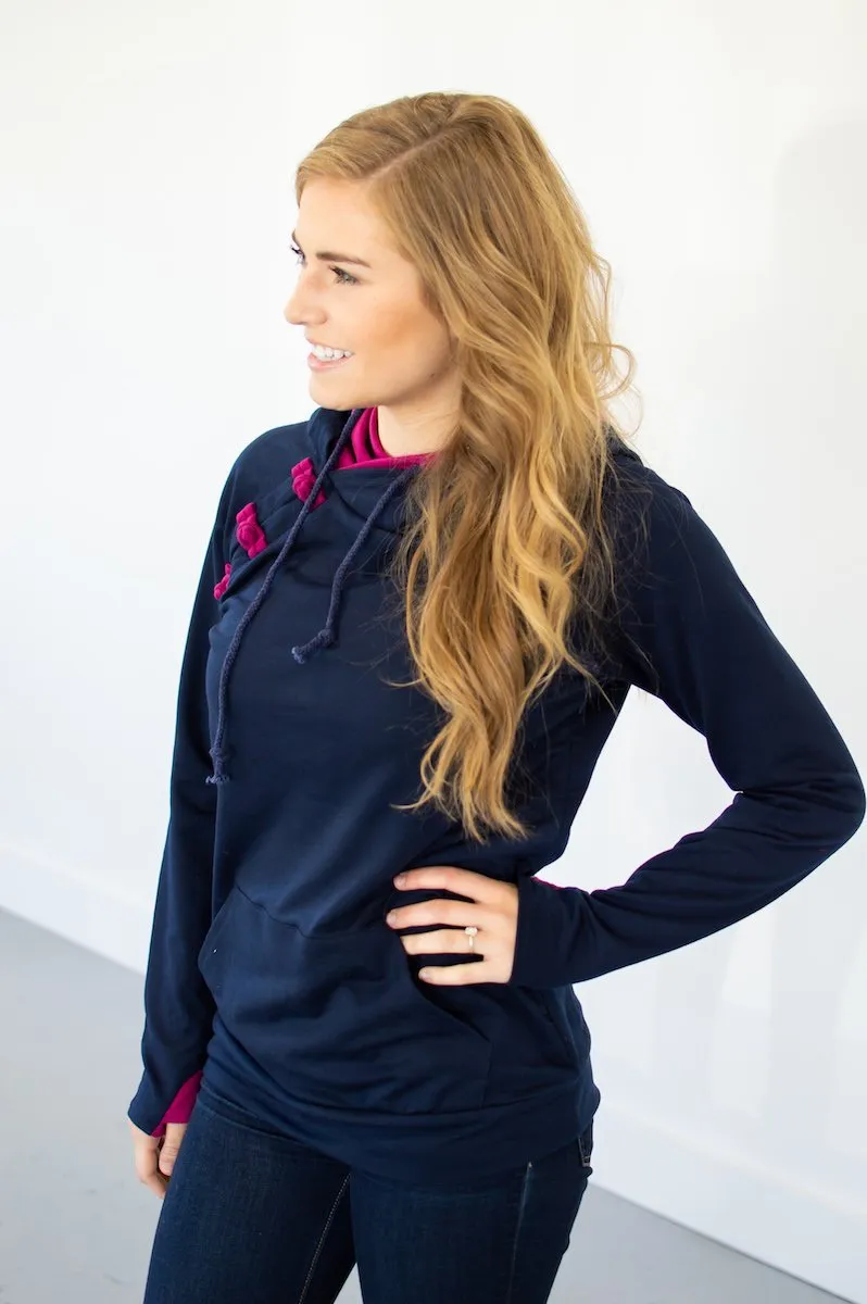 Navy and Magenta Accented Hoodie