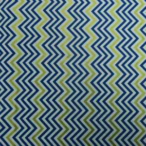 Navy Blue, White and Gold Chevron Printed Cotton