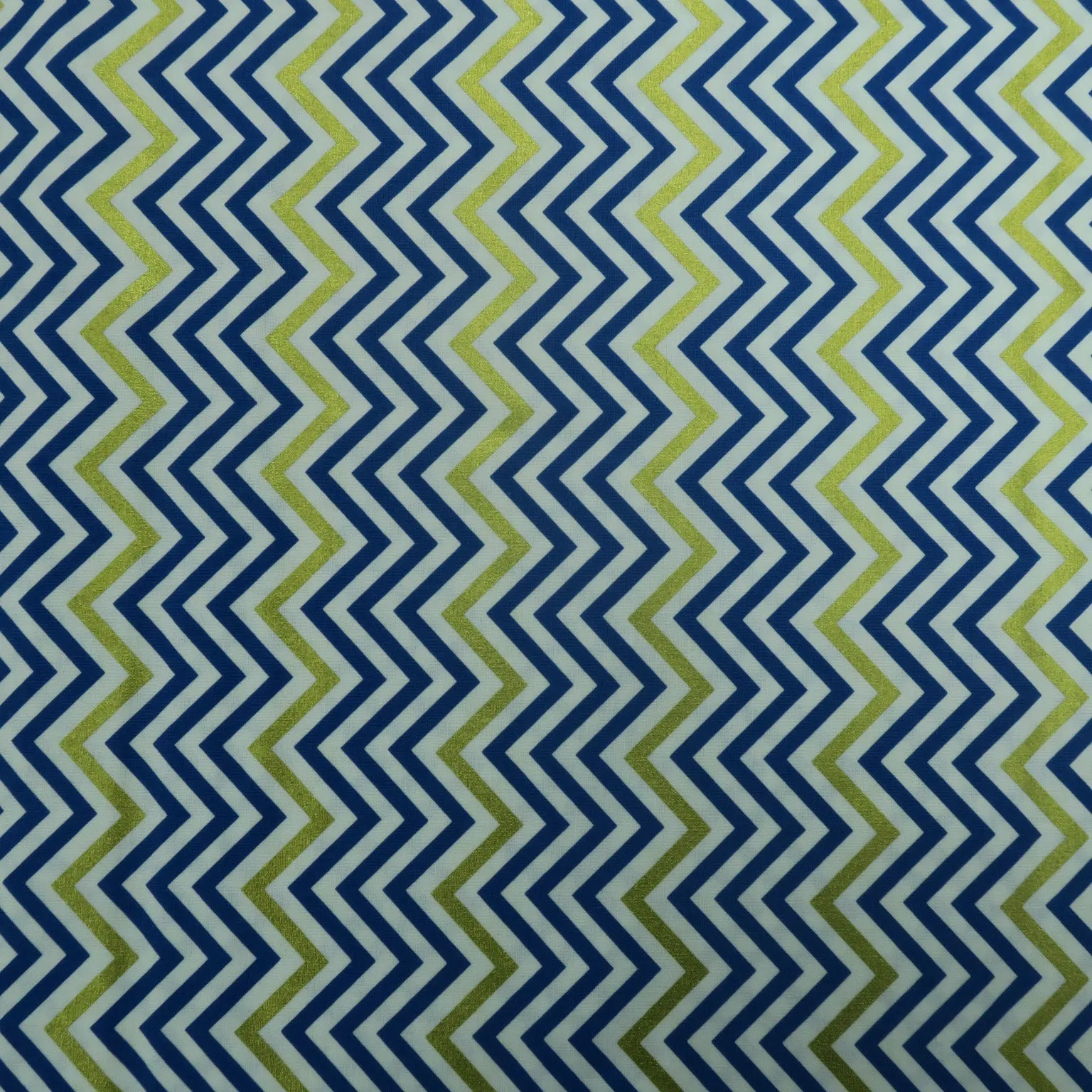 Navy Blue, White and Gold Chevron Printed Cotton