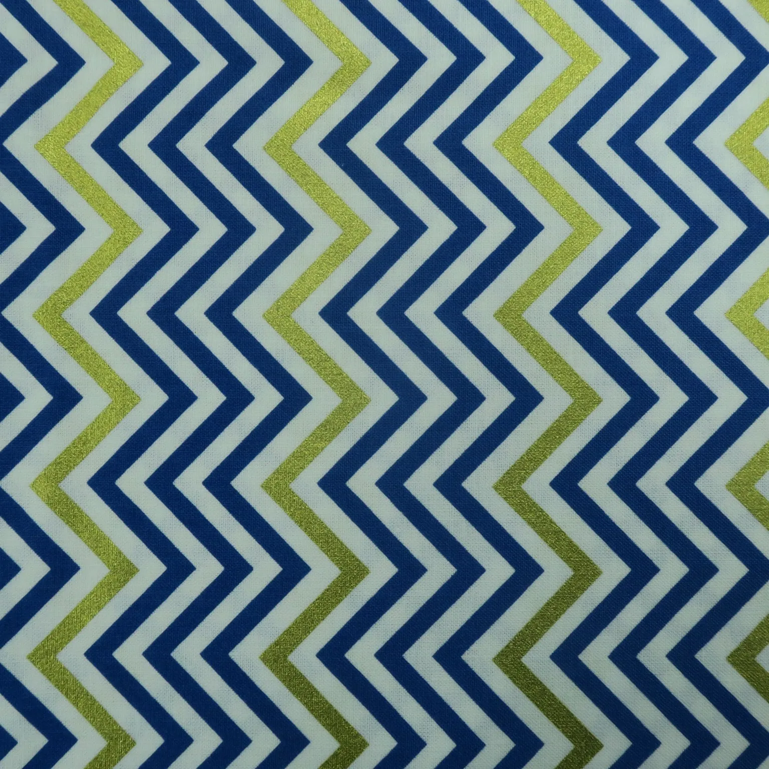 Navy Blue, White and Gold Chevron Printed Cotton