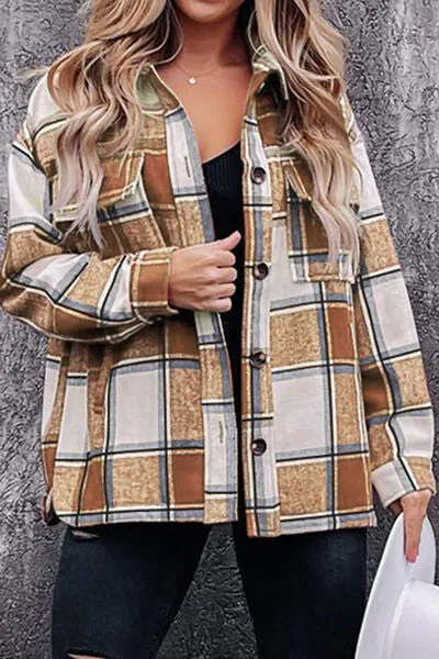 Plaid Pocketed Dropped Shoulder Coat | Casual Buttoned Coat With Collar Neck
