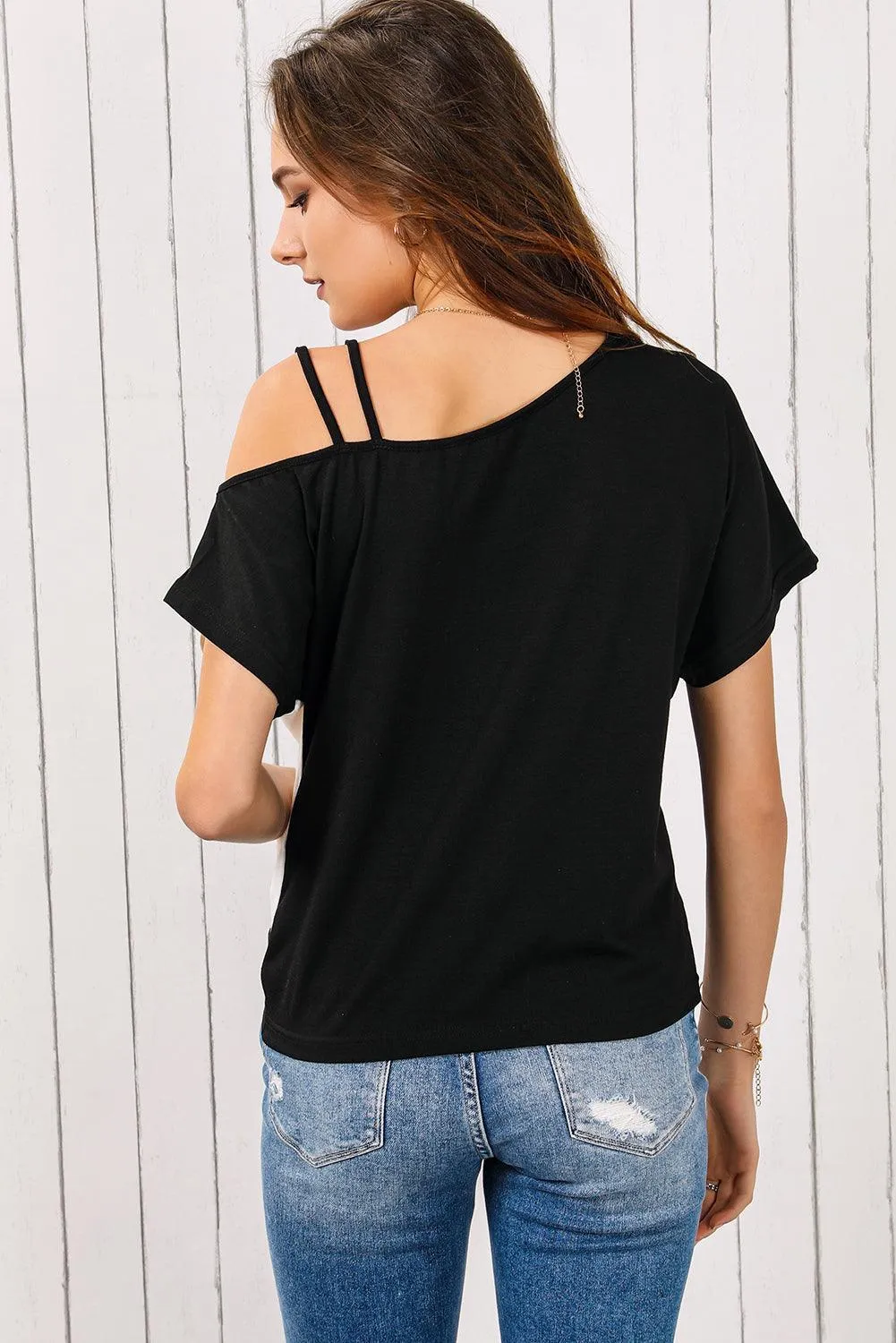Pleasing Aura Asymmetrical Neck Color Block Blouse