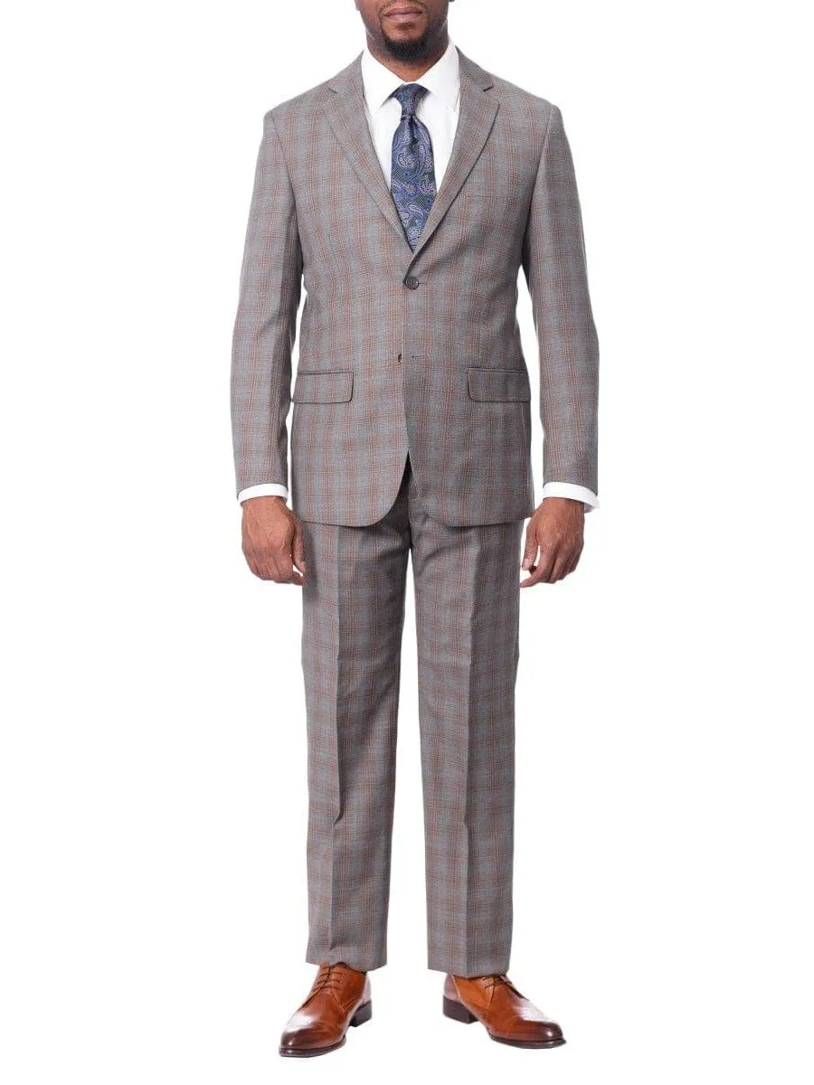 Prontomoda Mens Gray & Blue Plaid 100% Wool Slim Fit Suit