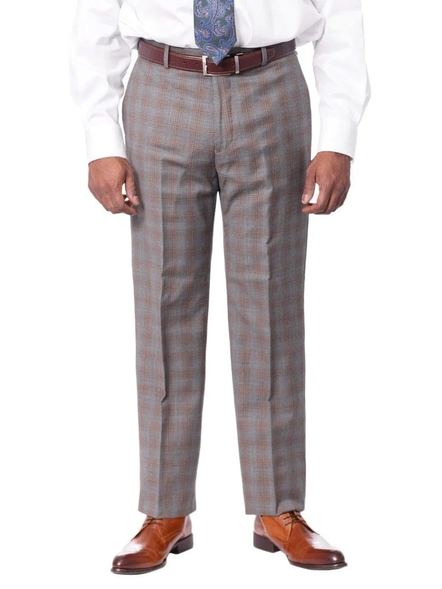 Prontomoda Mens Gray & Blue Plaid 100% Wool Slim Fit Suit