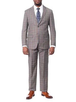 Prontomoda Mens Gray & Blue Plaid 100% Wool Slim Fit Suit