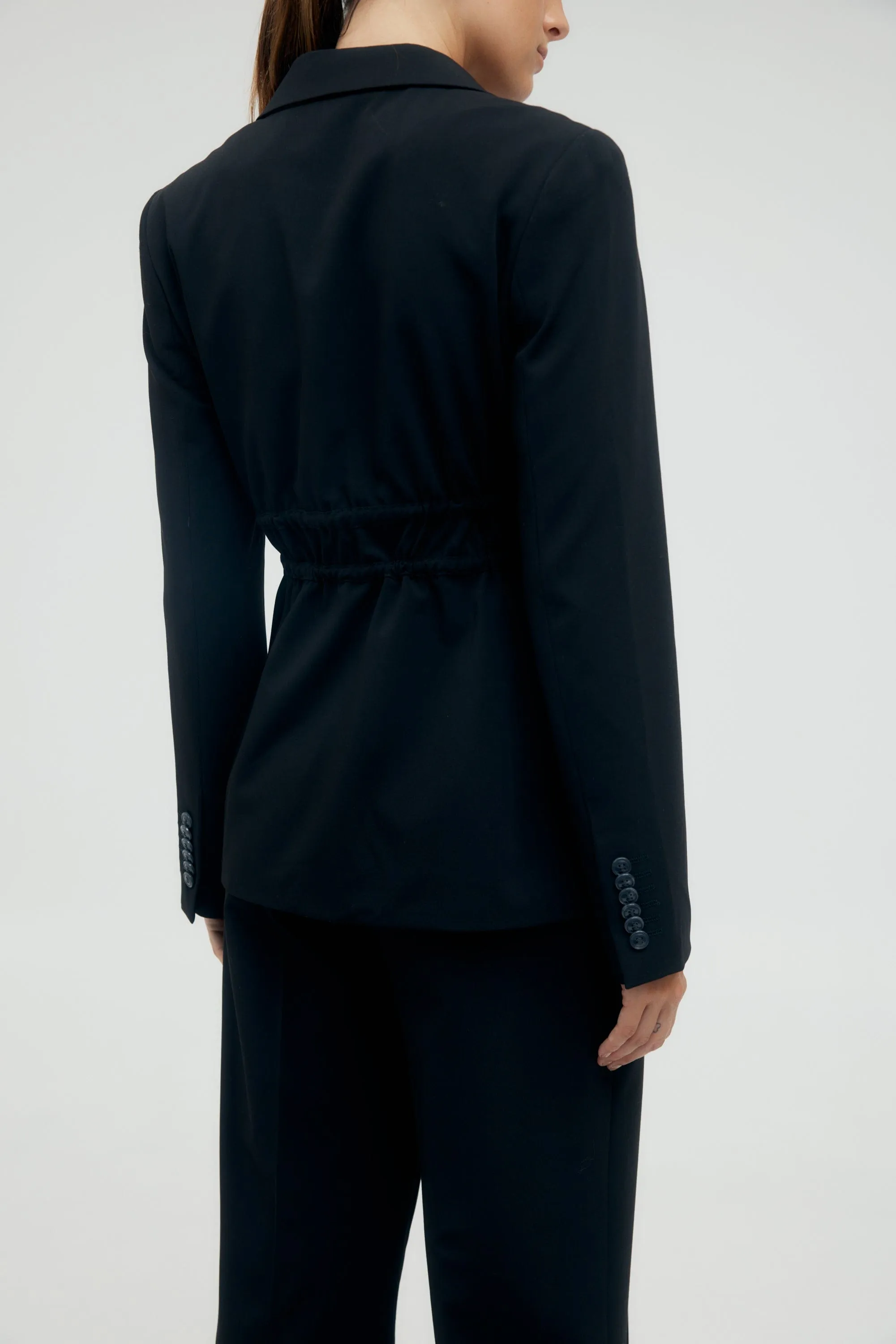 PROTOCOL CINCHED WAIST BLAZER | RAVEN