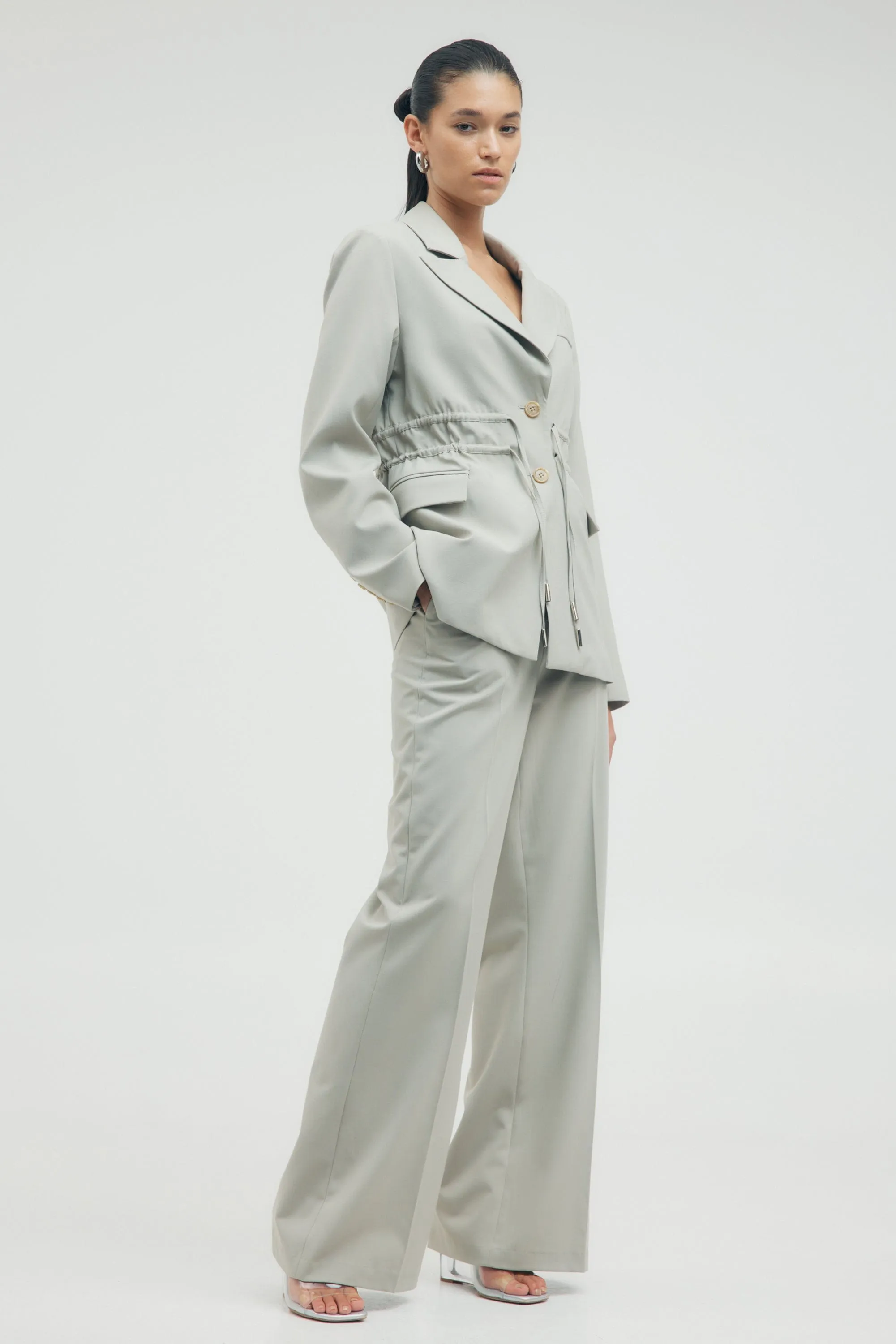 PROTOCOL CINCHED WAIST BLAZER | SHALE